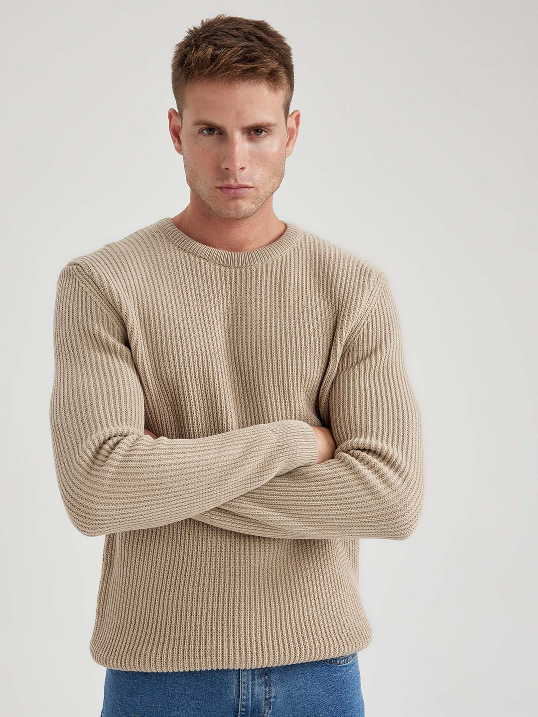 

DeFacto Ribbed Acrylic Pullover Sweater, Beige