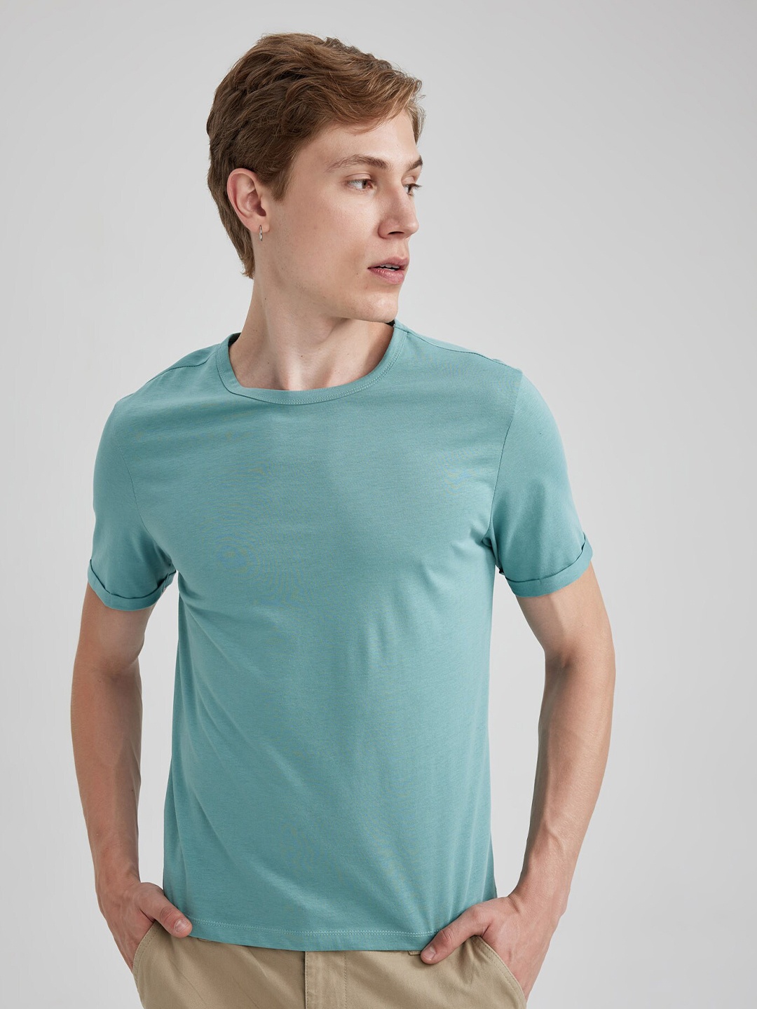 

DeFacto Round Neck Regular Fit Cotton T-Shirt, Blue
