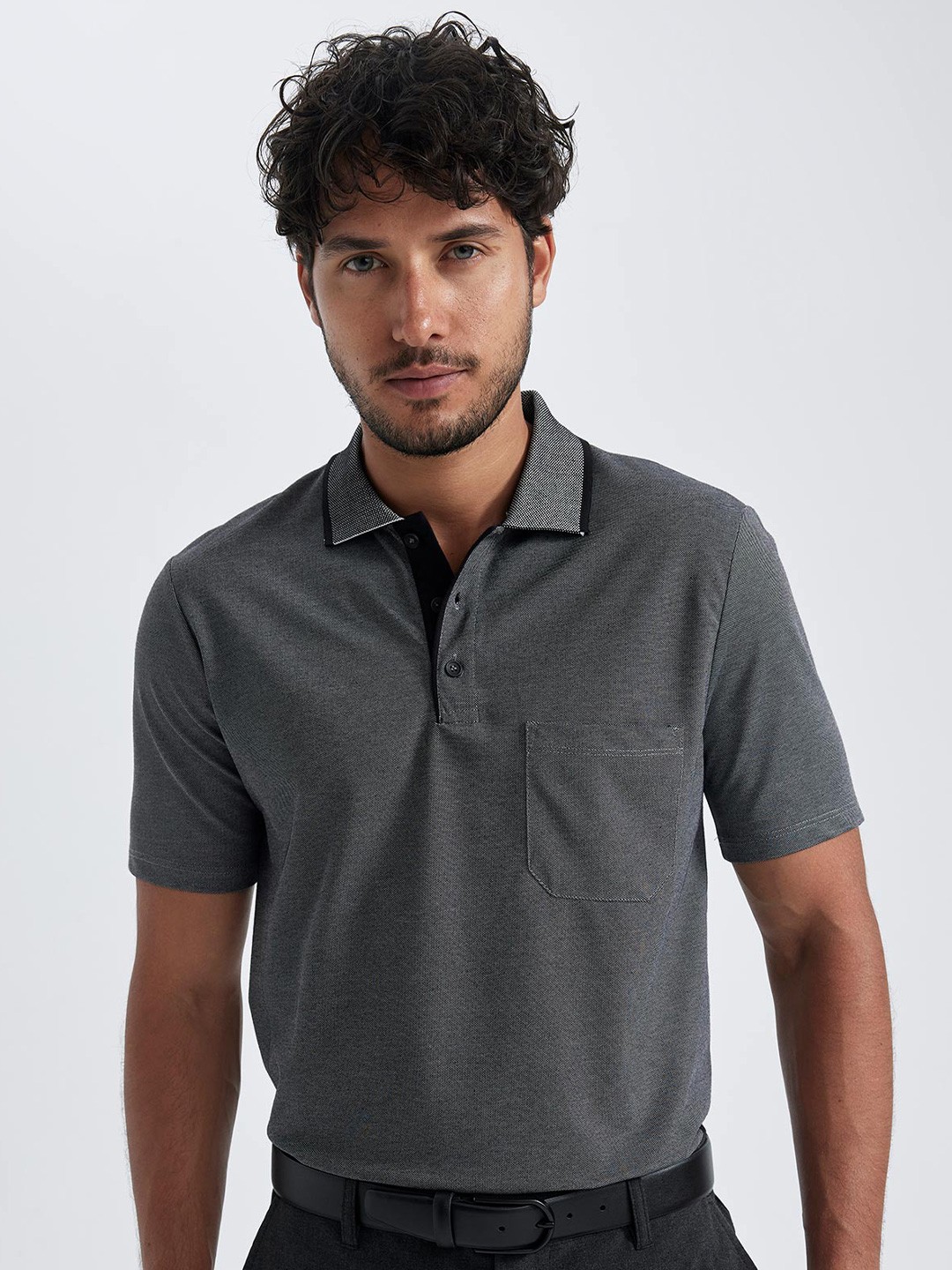 

DeFacto Polo Collar Cotton T-shirt, Grey