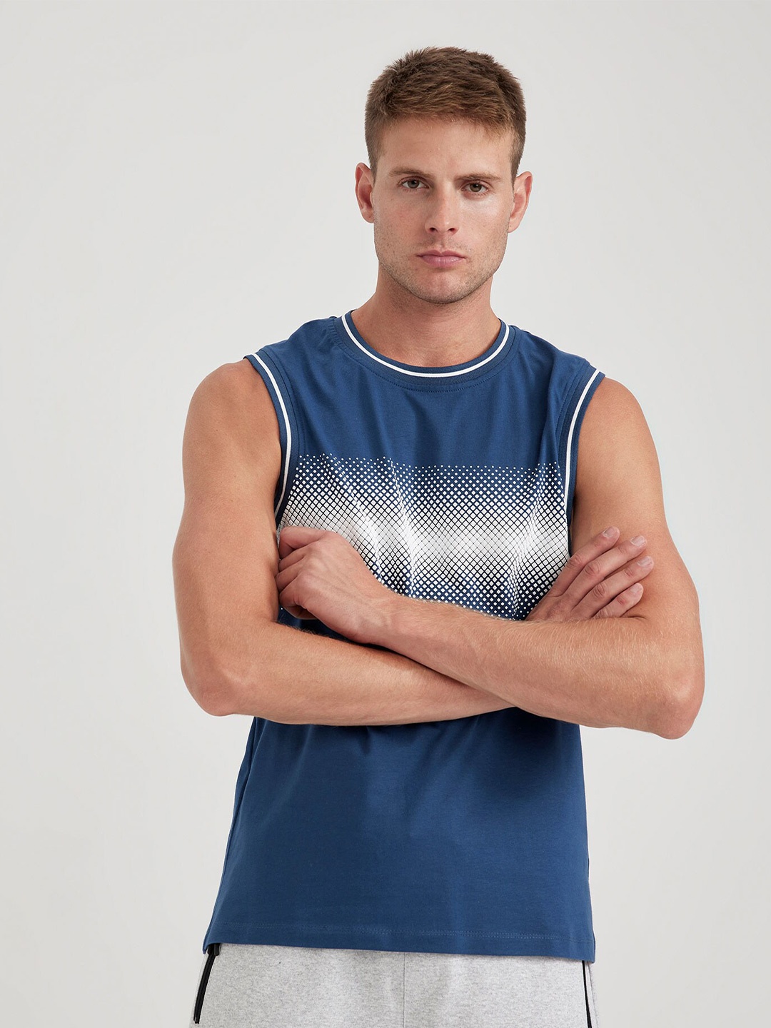

DeFacto Geometric Printed Round Neck Cotton Regular T-shirt, Blue
