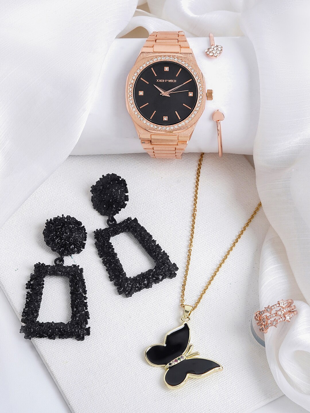 

JOKER & WITCH Women Ailah Love Stack Watch Gift Set JWLS668, Black
