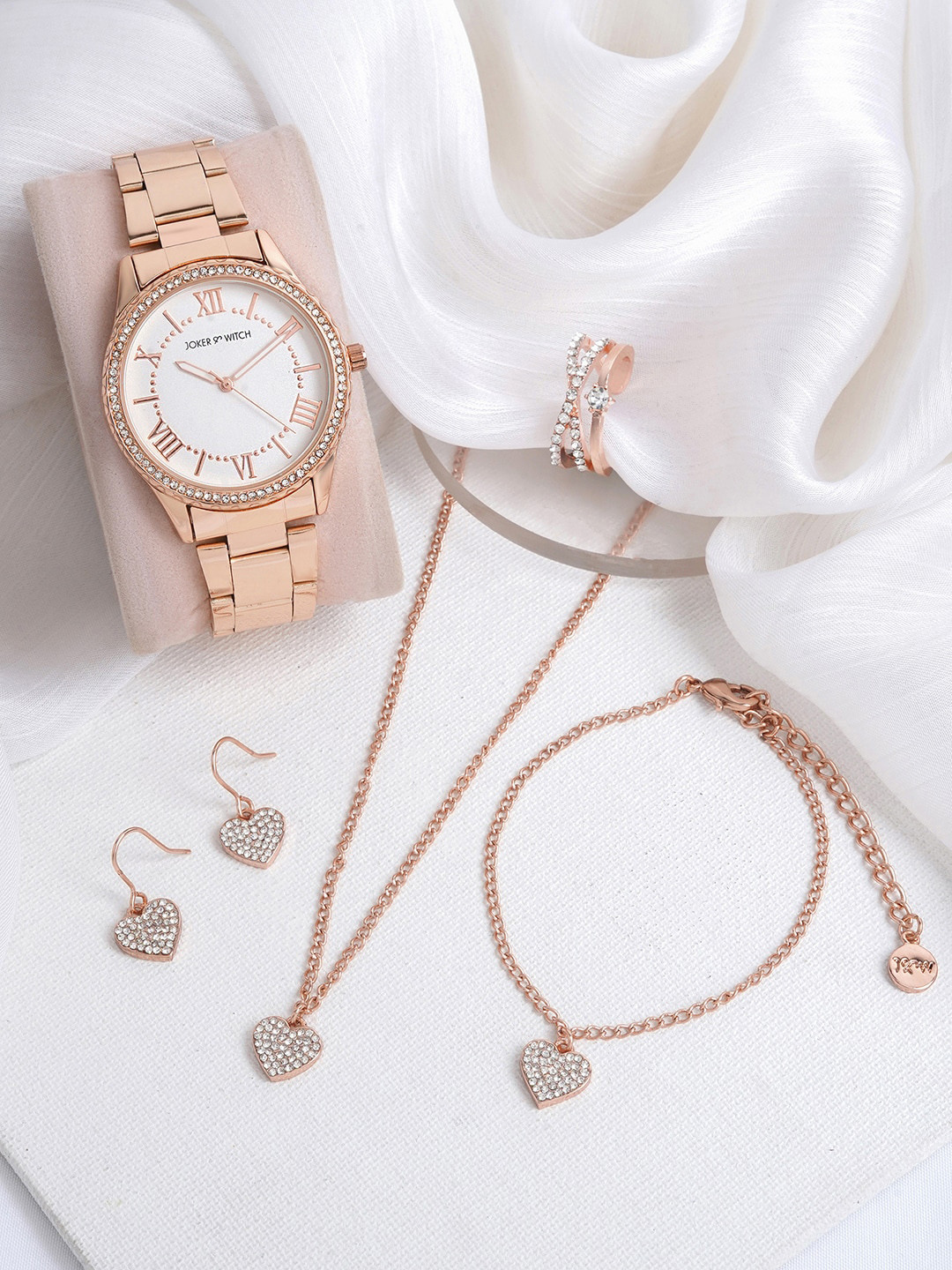 

JOKER & WITCH Women Cloey Love Stack Watch Gift Set JWLS677, White