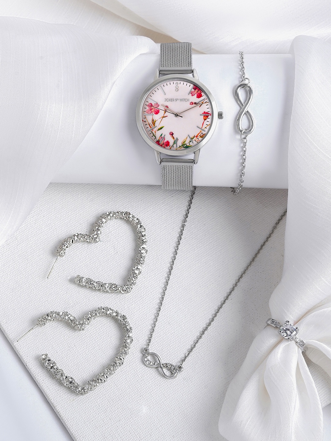 

JOKER & WITCH Women Stainless Steel Watch Gift Set, Silver