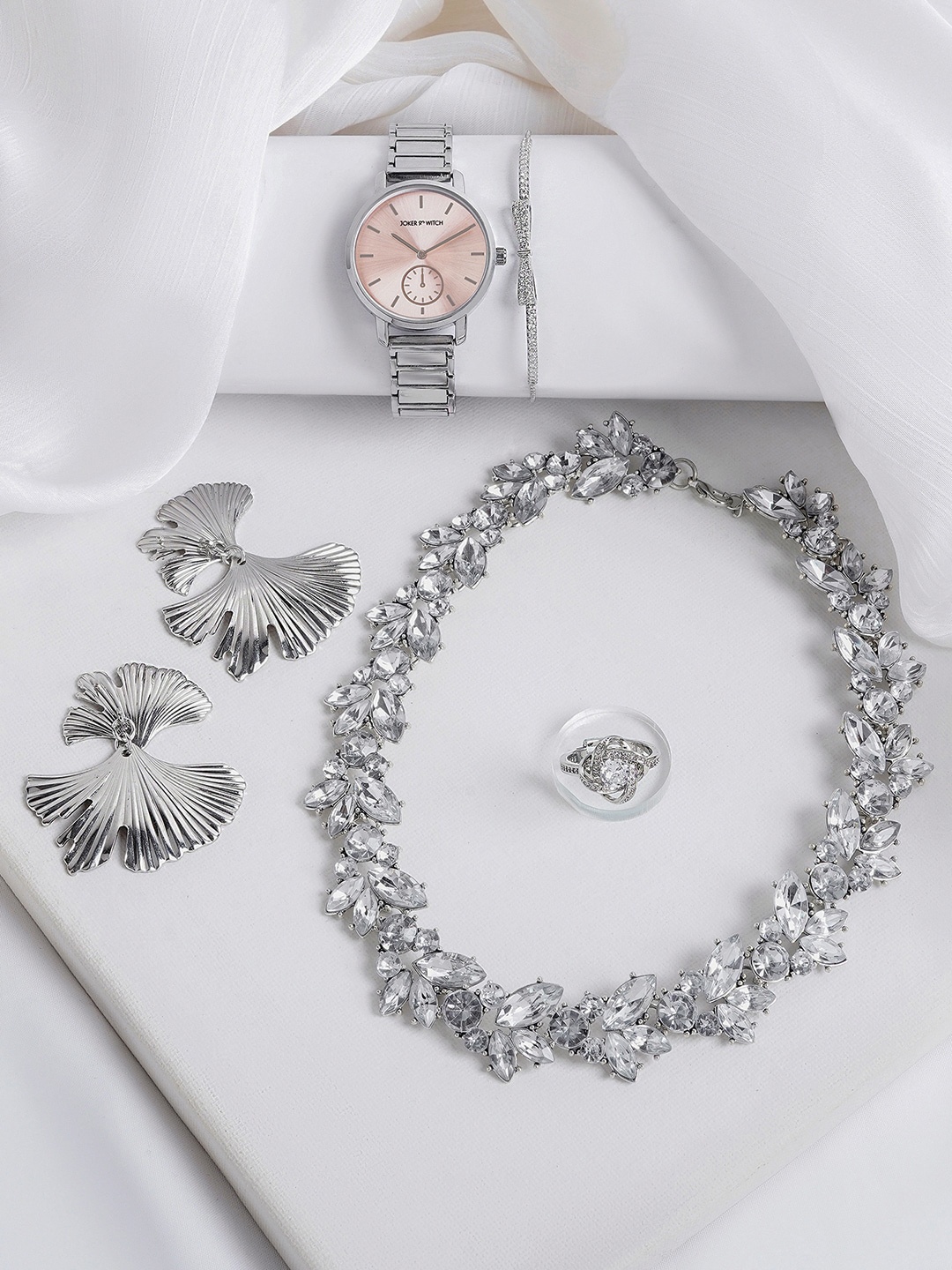

JOKER & WITCH Design Women Naomi Love Stack Watch Gift Set JWLS661, Silver