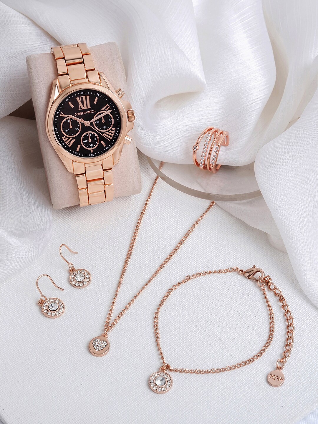

JOKER & WITCH Women Stainless Steel Watch Gift Set, Rose gold