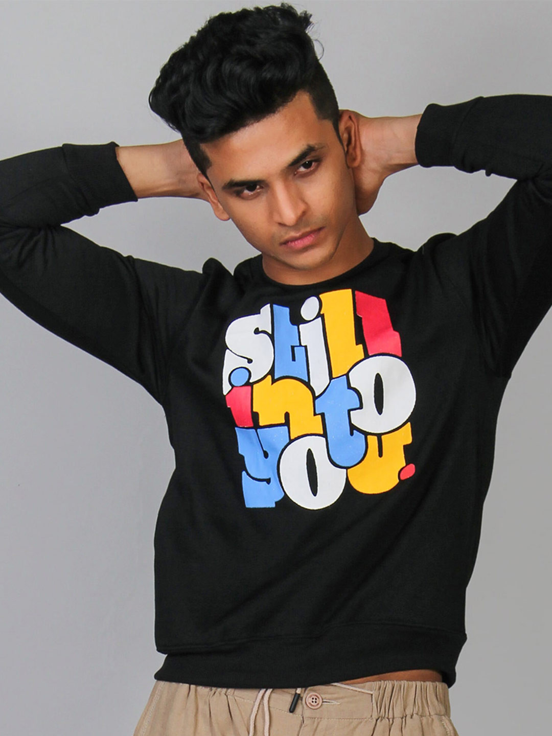 

MABYN Typography Printed Casual Pullover Sweatshirt, Black