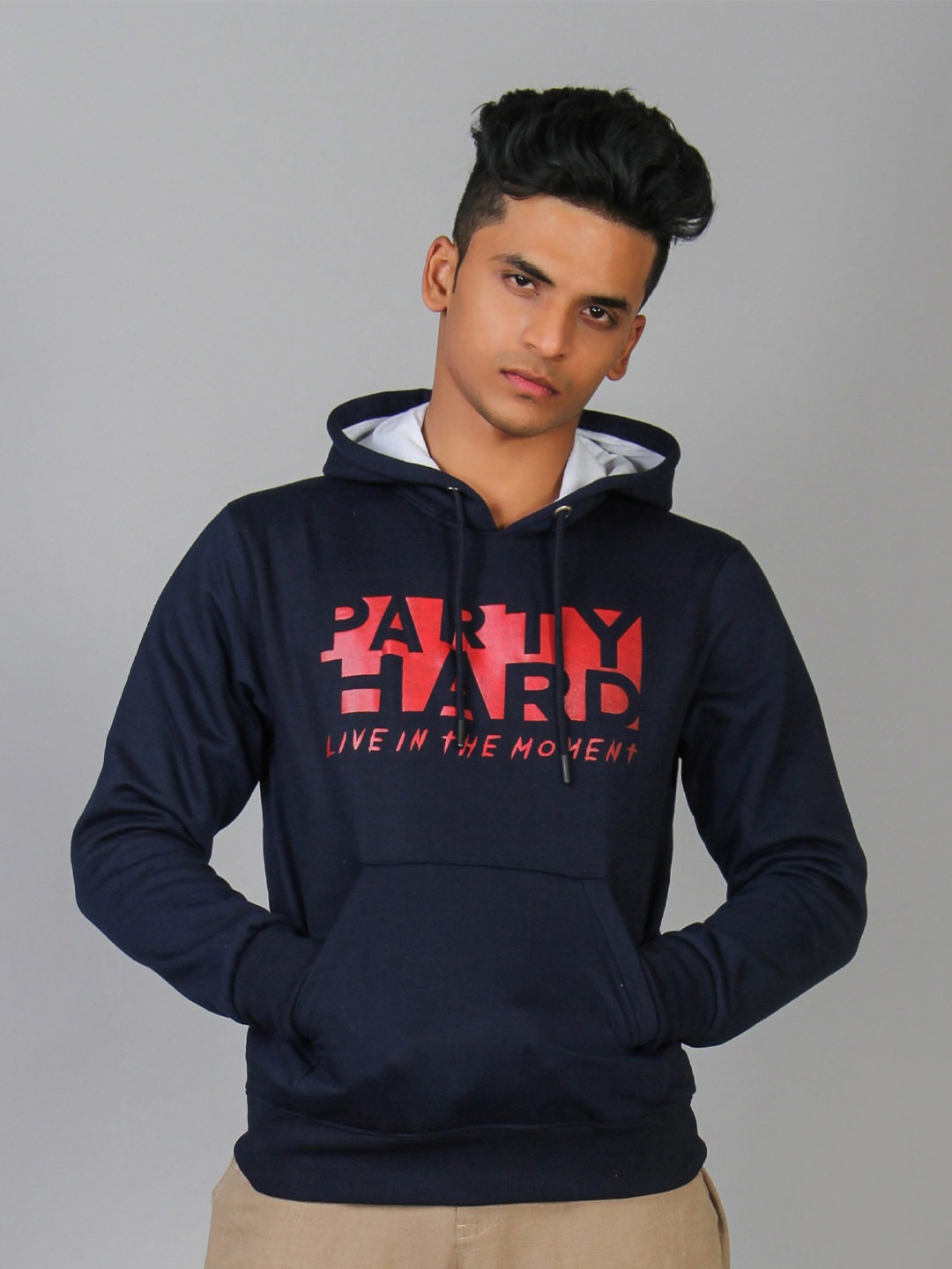 

MABYN Typography Printed Hooded Sweatshirt, Navy blue