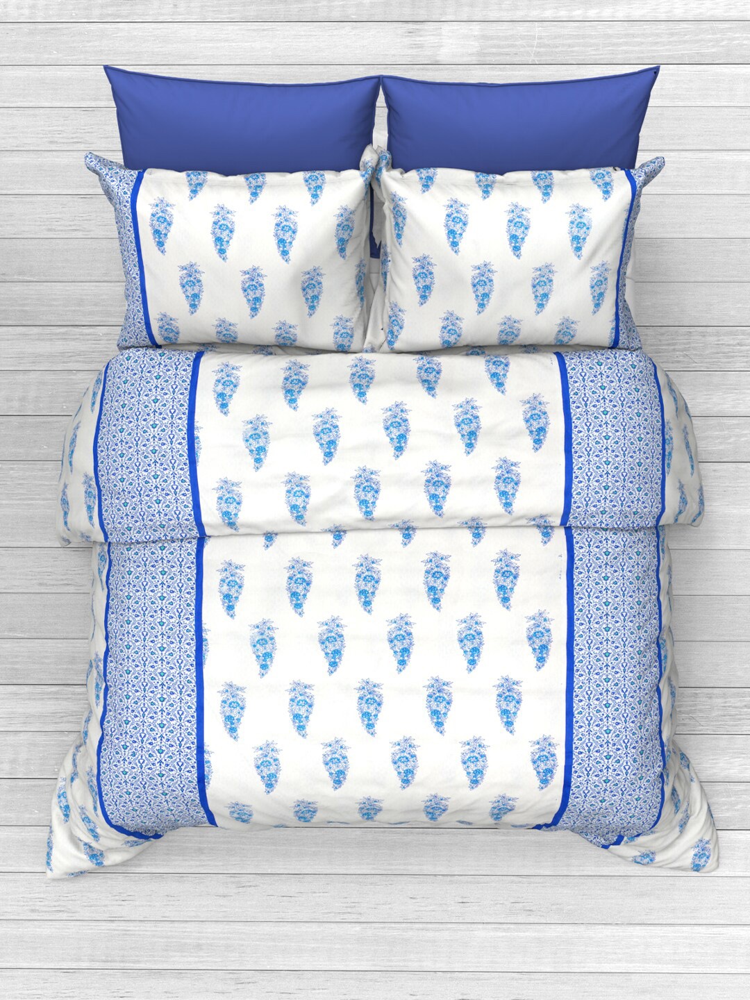 

THE WHITE MOSS Faith Blue Ethnic Motifs Cotton 220 TC Queen Bedsheet & 2 Pillow Covers