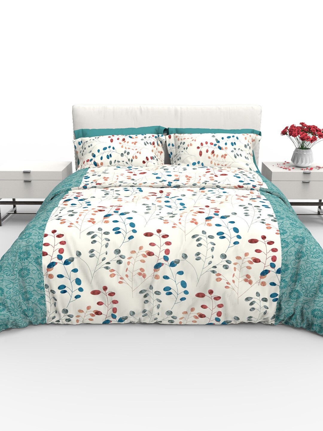 

THE WHITE MOSS Faith White & Blue Pure Cotton 220 TC Queen Bedsheet with 2 Pillow Covers