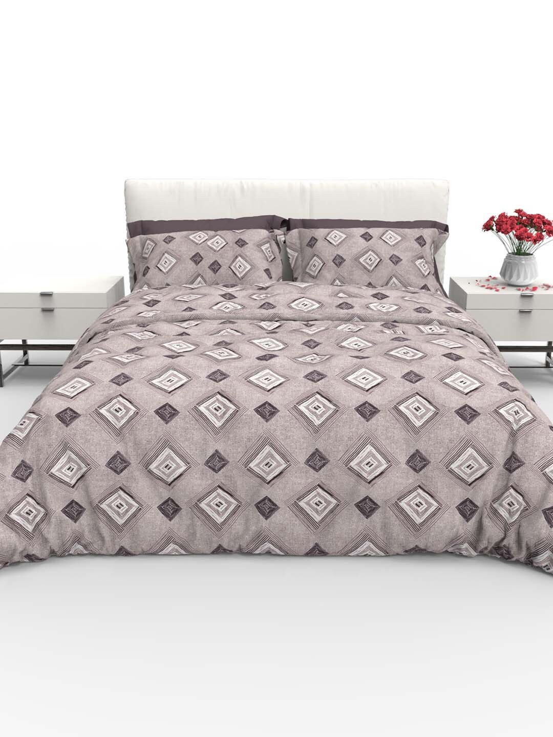 

THE WHITE MOSS Faith Grey & Mauve Cotton 220 TC Queen Bedsheet with 2 Pillow Covers
