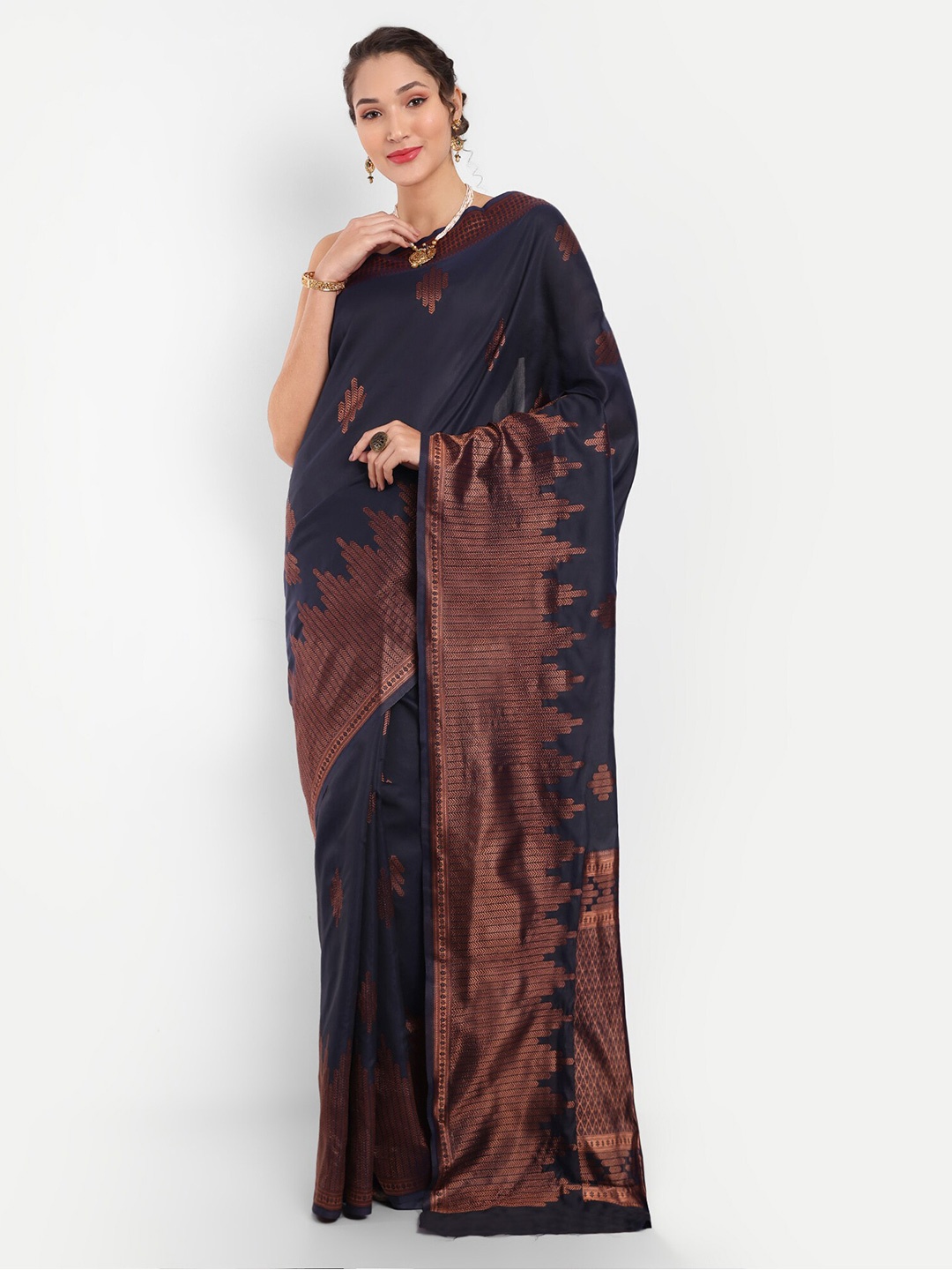 

Areca Designer Ethnic Motifs Woven Design Zari Banarasi Saree, Navy blue