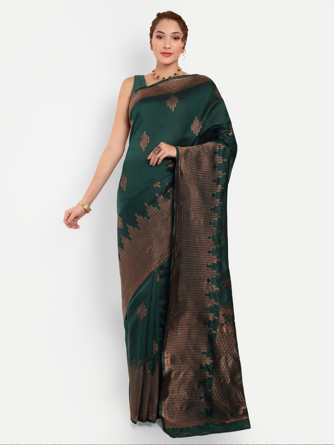 

Areca Designer Ethnic Motifs Woven Design Zari Banarasi Saree, Green