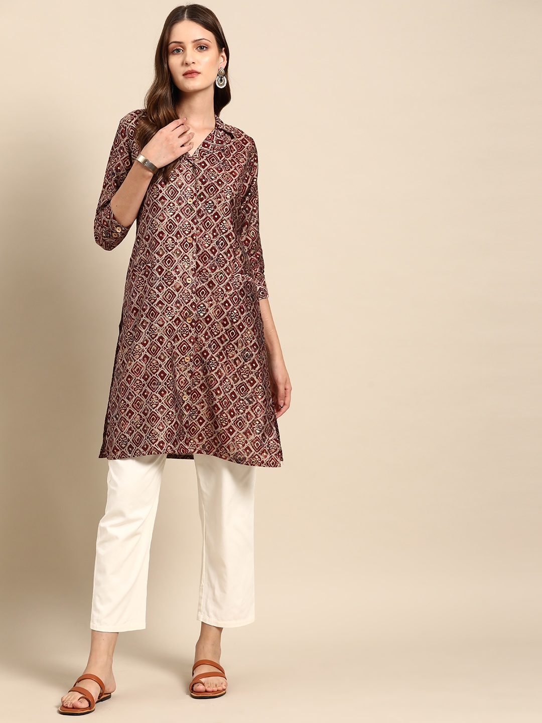 

Anouk Women Abstract Printed Straight Kurta, Maroon