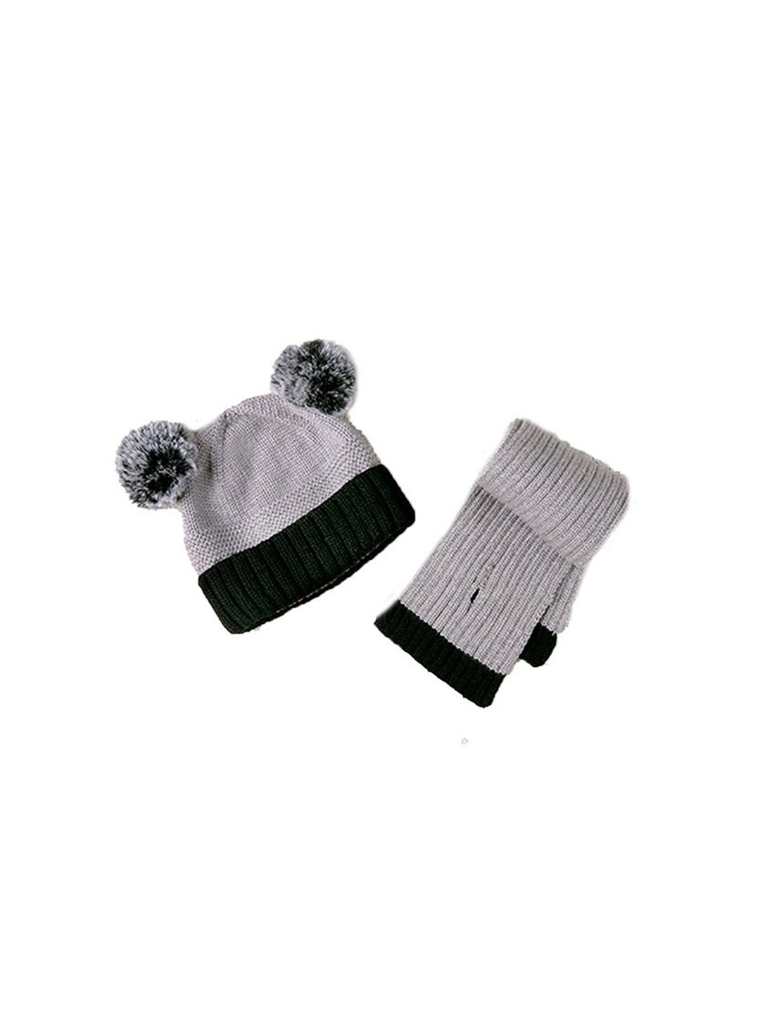 

FabSeasons Kids Colourblocked Acrylic Beanie With Scarf, Grey