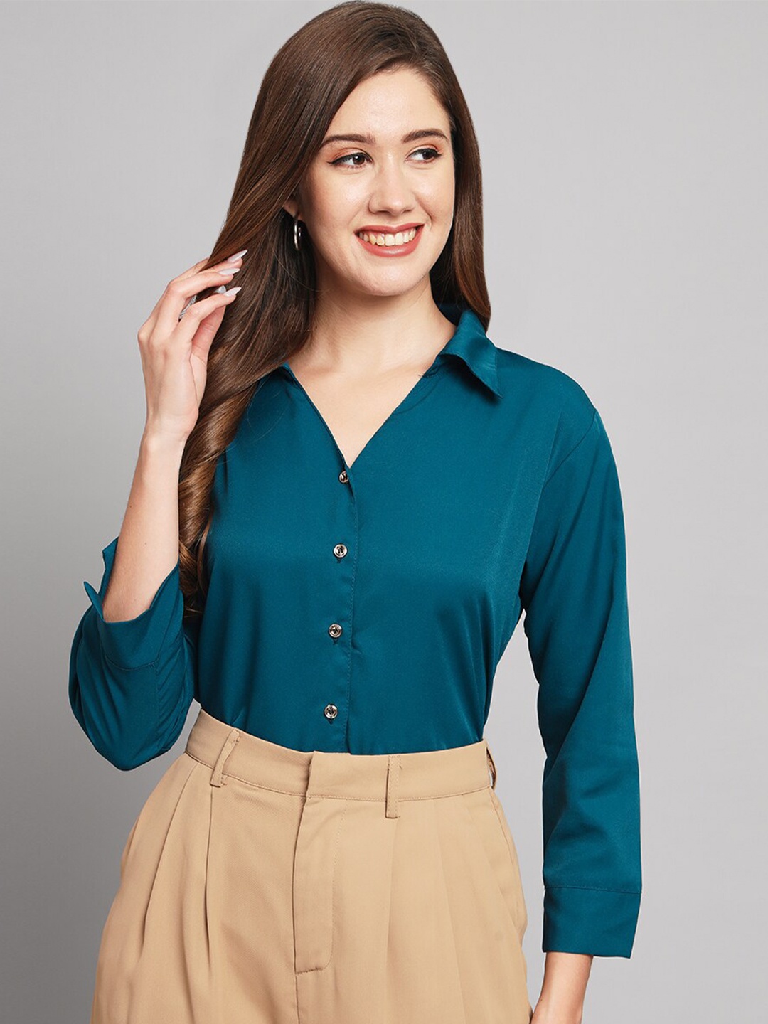 

Funday Fashion Spread Collar Casual Shirt, Teal