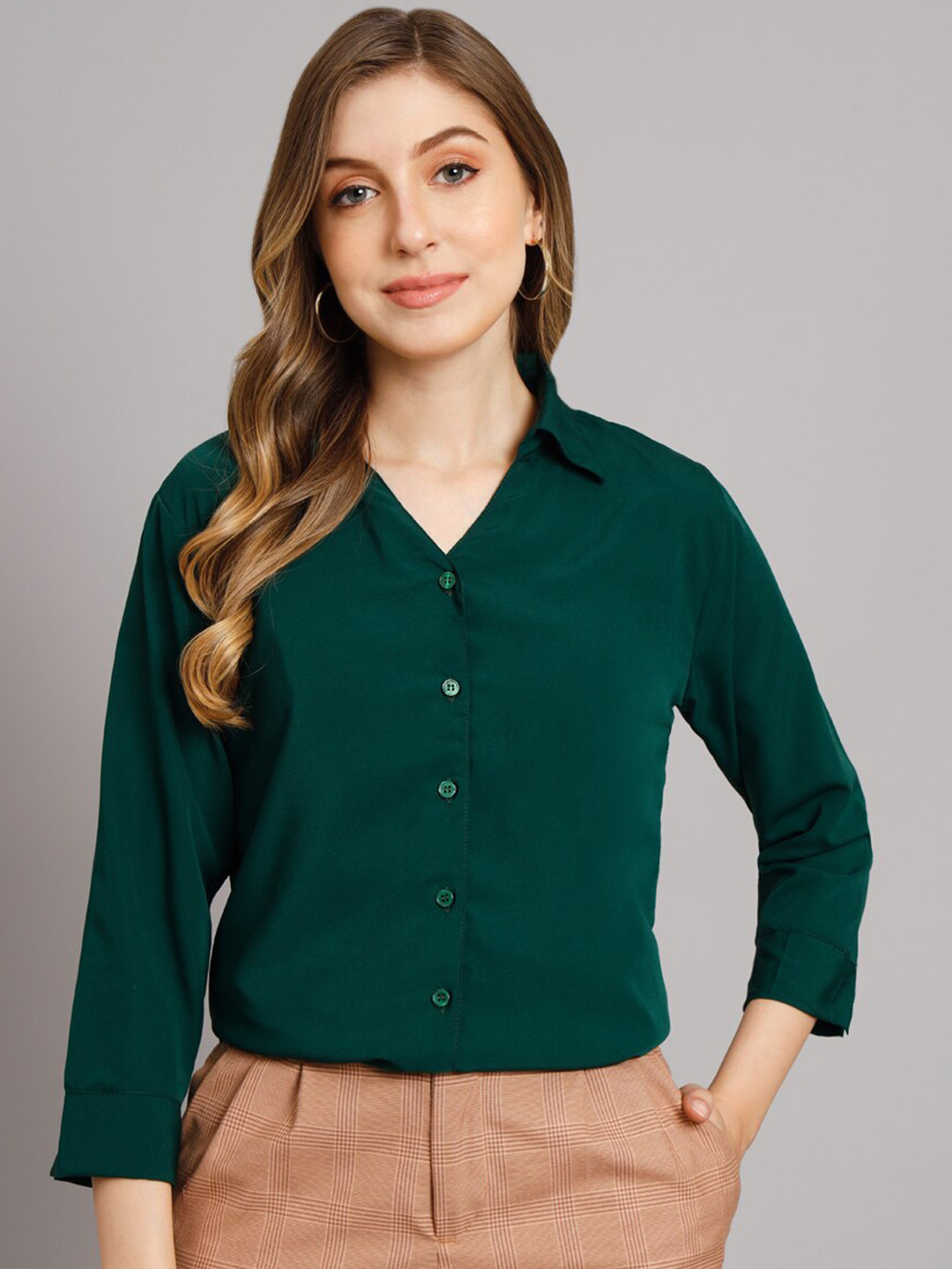 

Funday Fashion Spread Collar Casual Shirt, Green