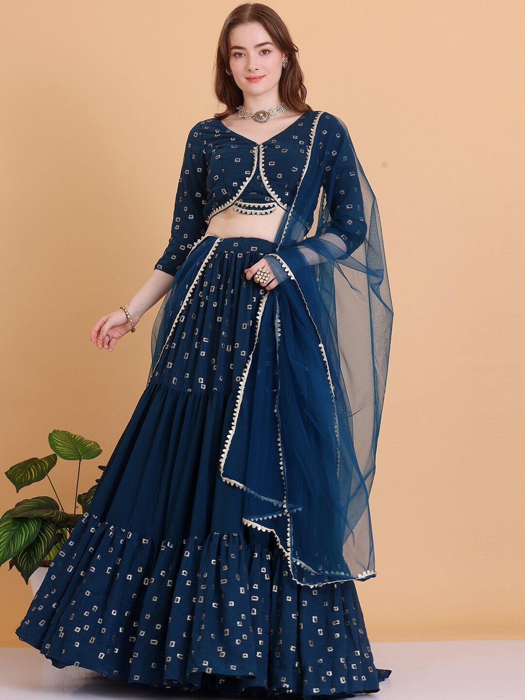 

Ethnovog Embellished Sequinned Ready to Wear Lehenga & Blouse With Dupatta, Blue