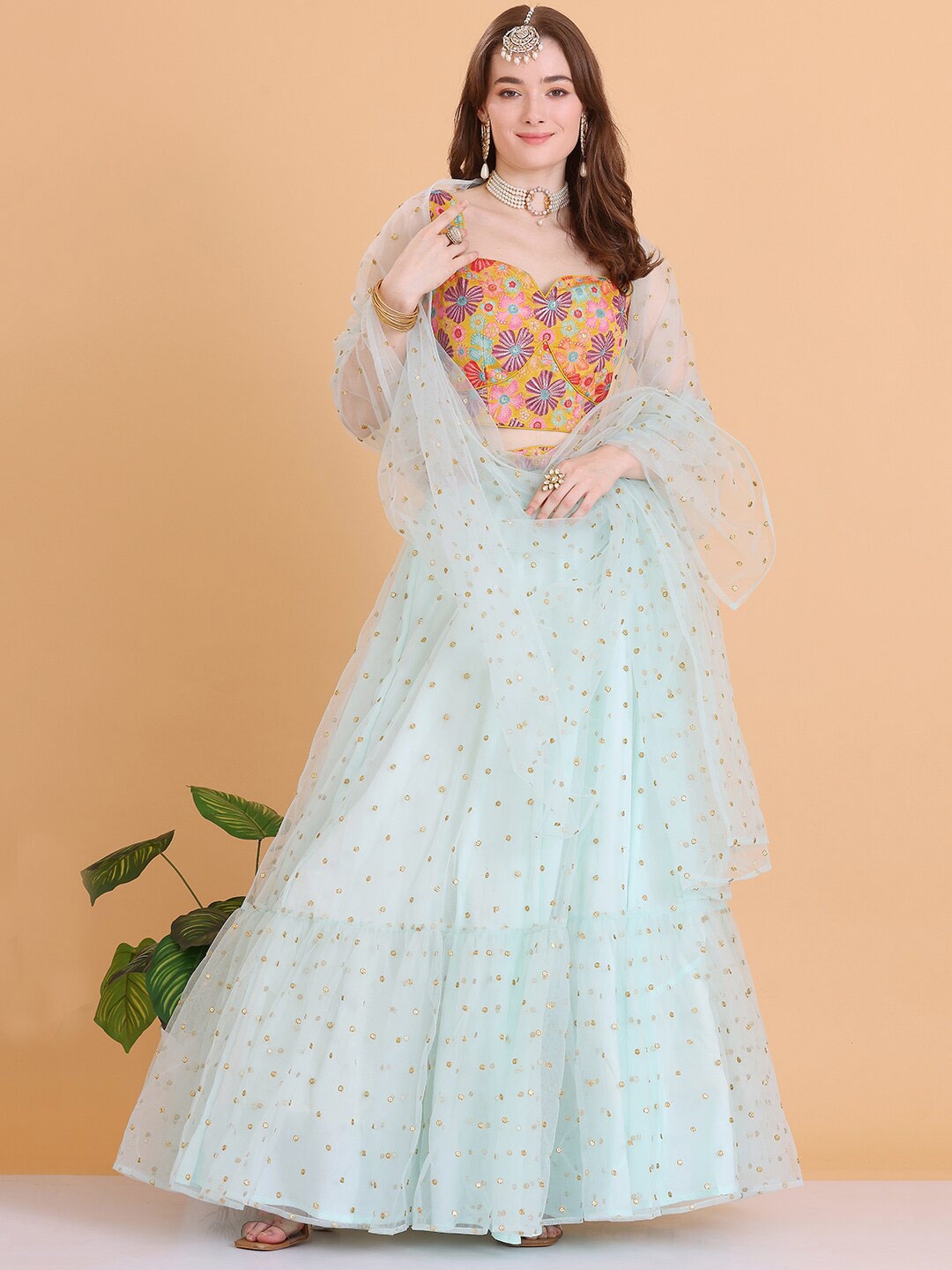 

Ethnovog Embellished Sequinned Ready to Wear Lehenga & Blouse With Dupatta, Yellow