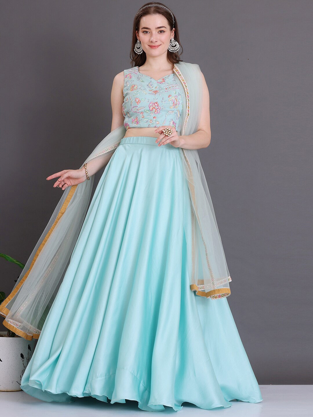 

Ethnovog Embroidered Ready to Wear Lehenga & Blouse With Dupatta, Blue