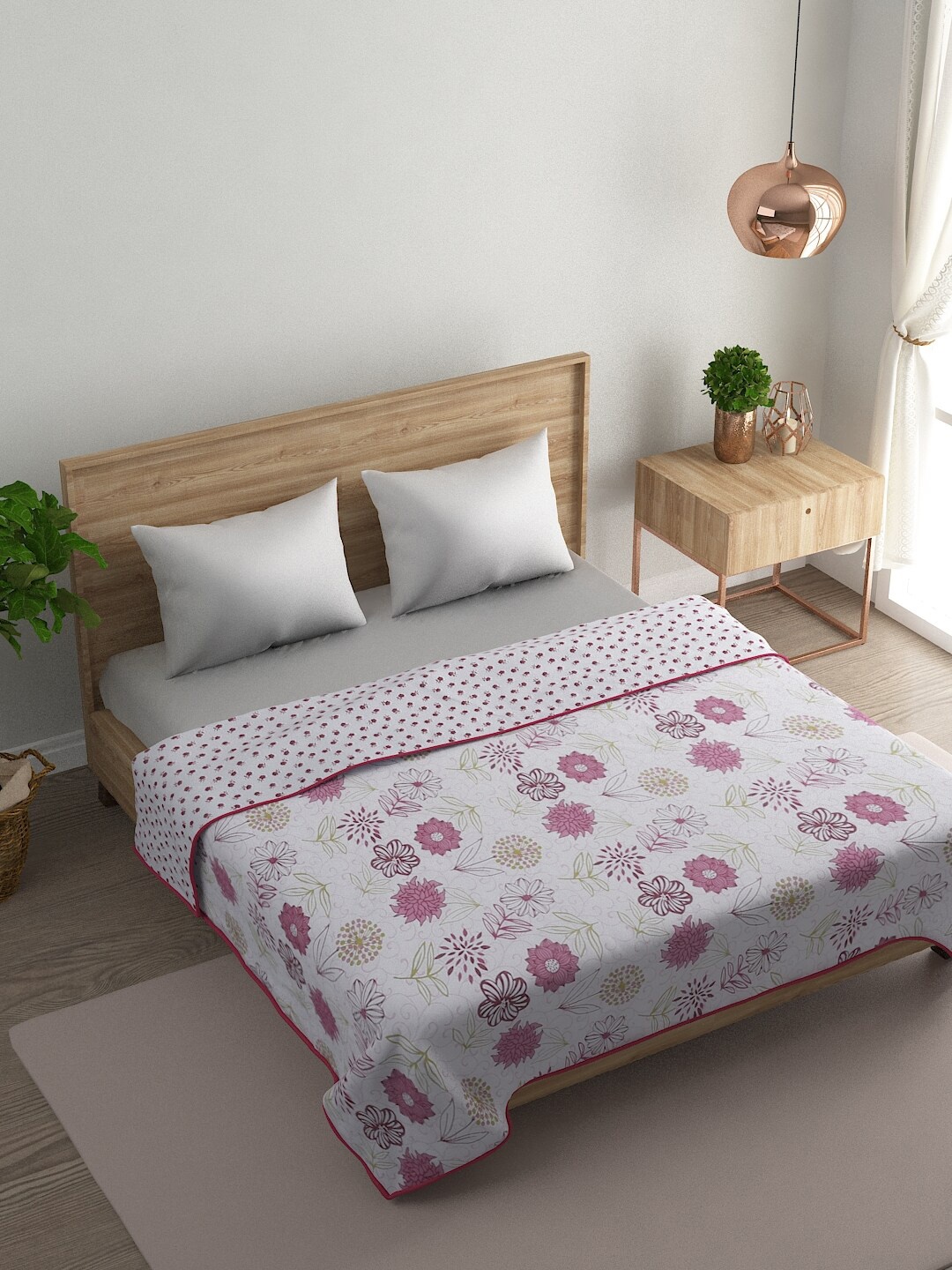 

Naksh Pink & White Floral Cotton Reversible Mild Winter 120 GSM Double Bed Dohar