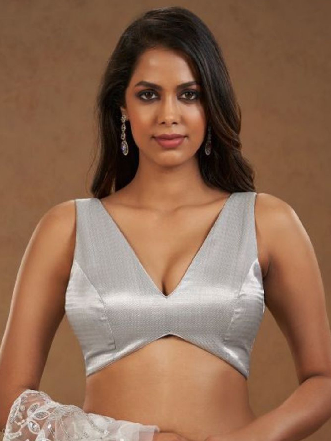 

SALWAR STUDIO Tissue Saree Blouse, Grey