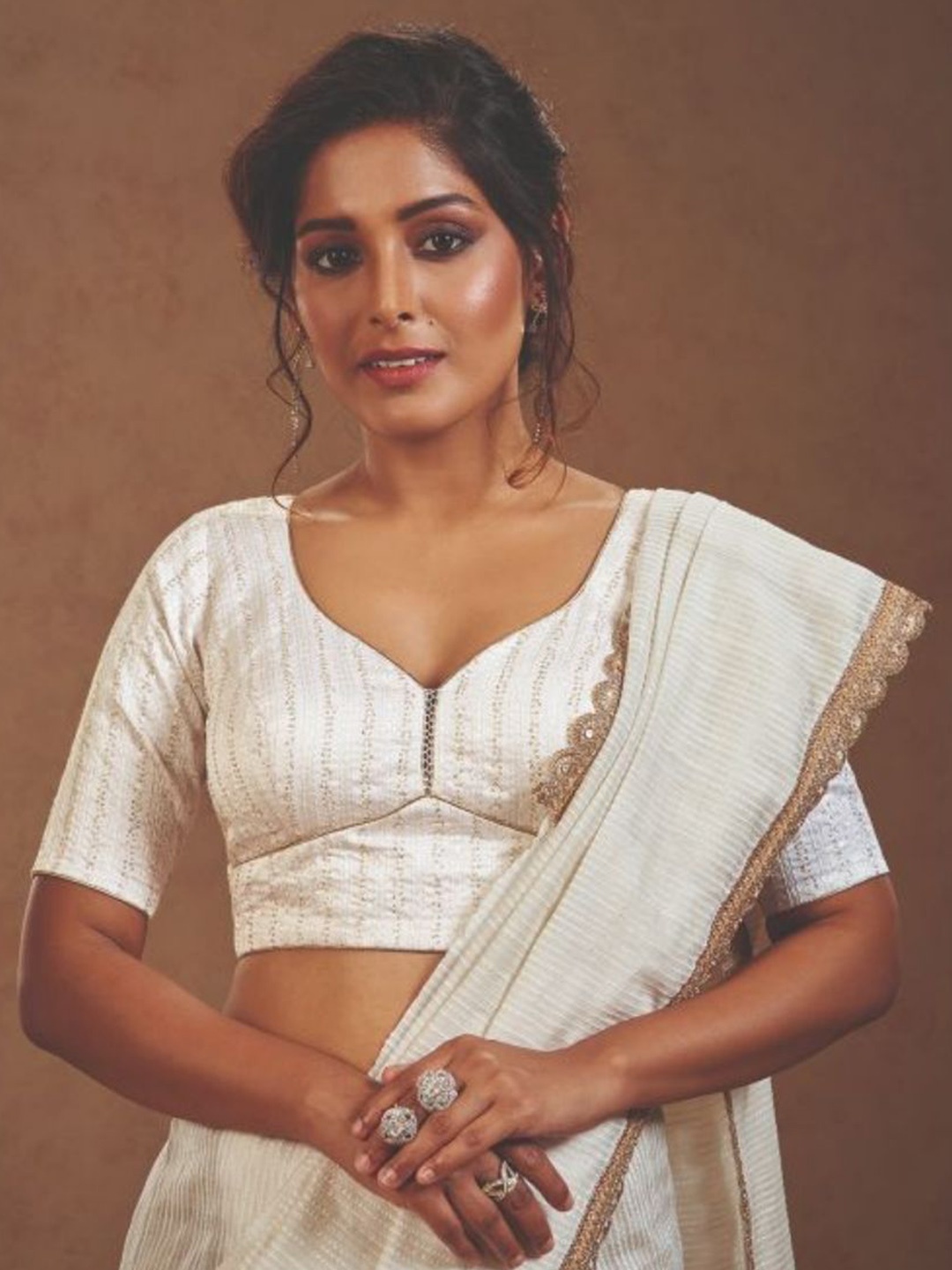 

SALWAR STUDIO Embroidered Saree Blouse, White