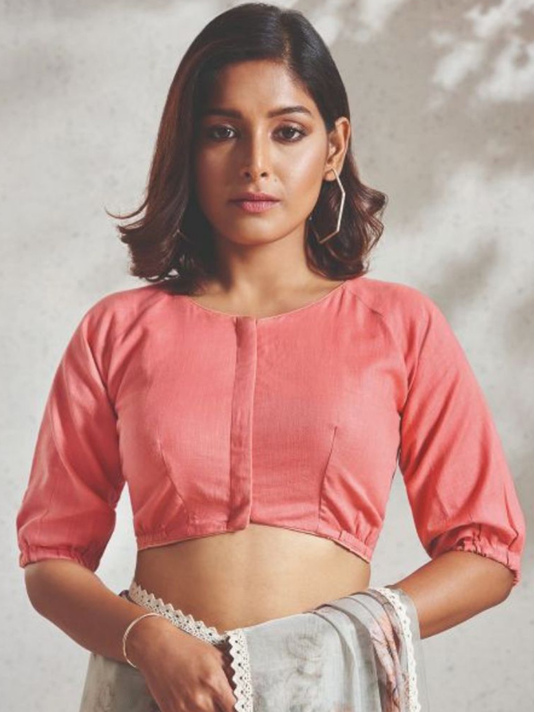 

SALWAR STUDIO Linen Saree Blouse, Peach