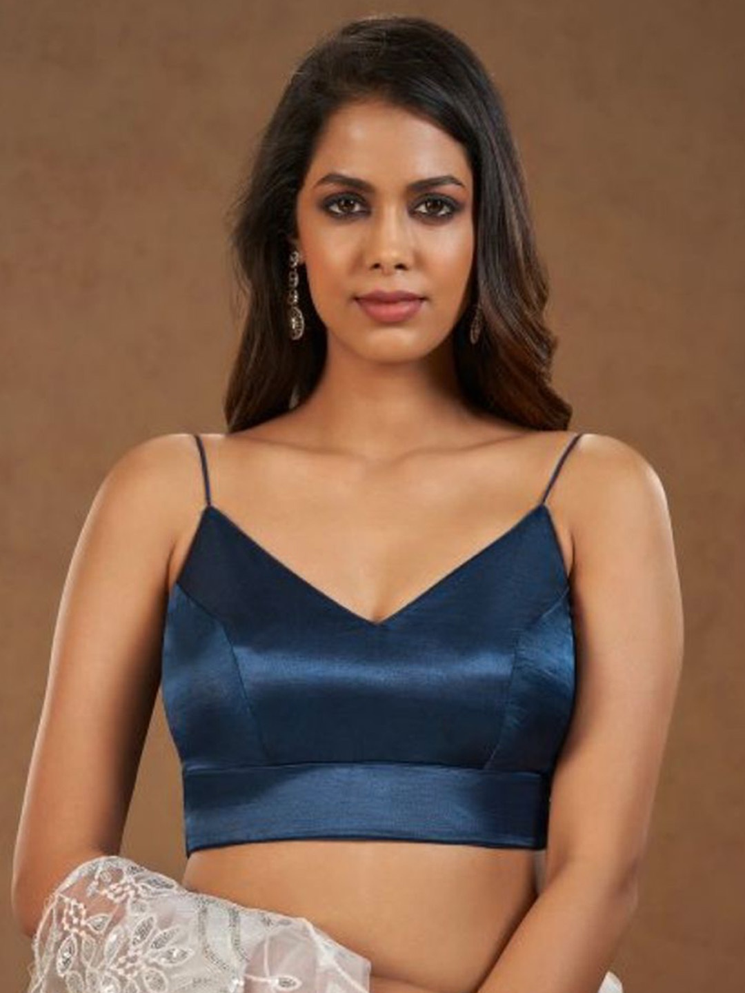 

SALWAR STUDIO Silk Readymade Saree Blouse, Navy blue