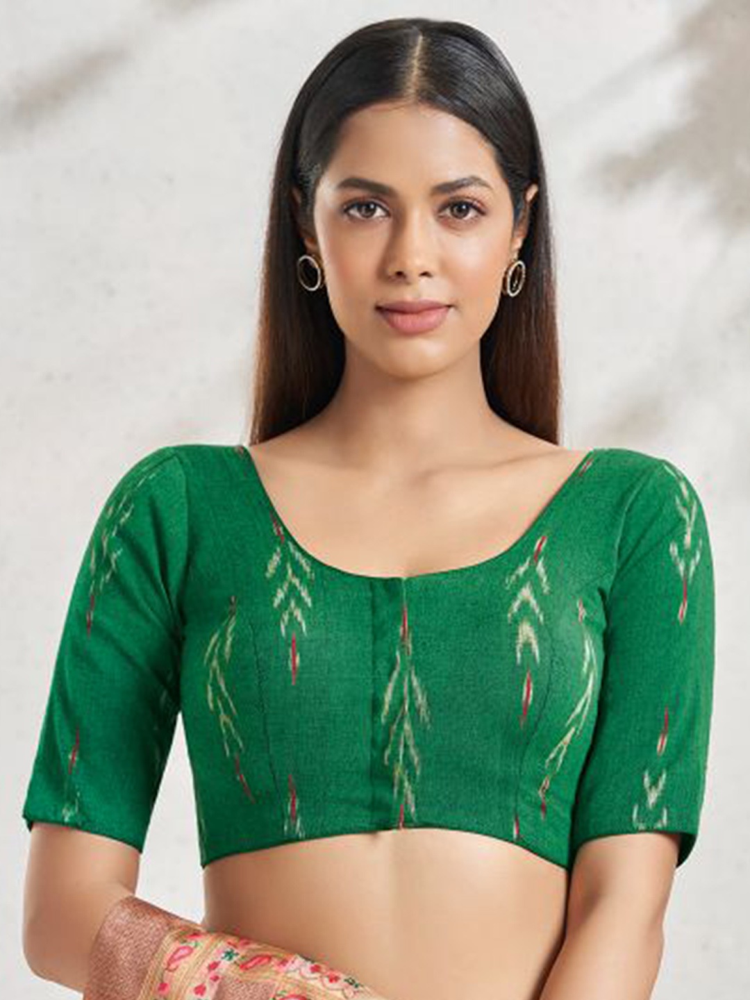 

SALWAR STUDIO Ikat Printed Saree Blouse, Green
