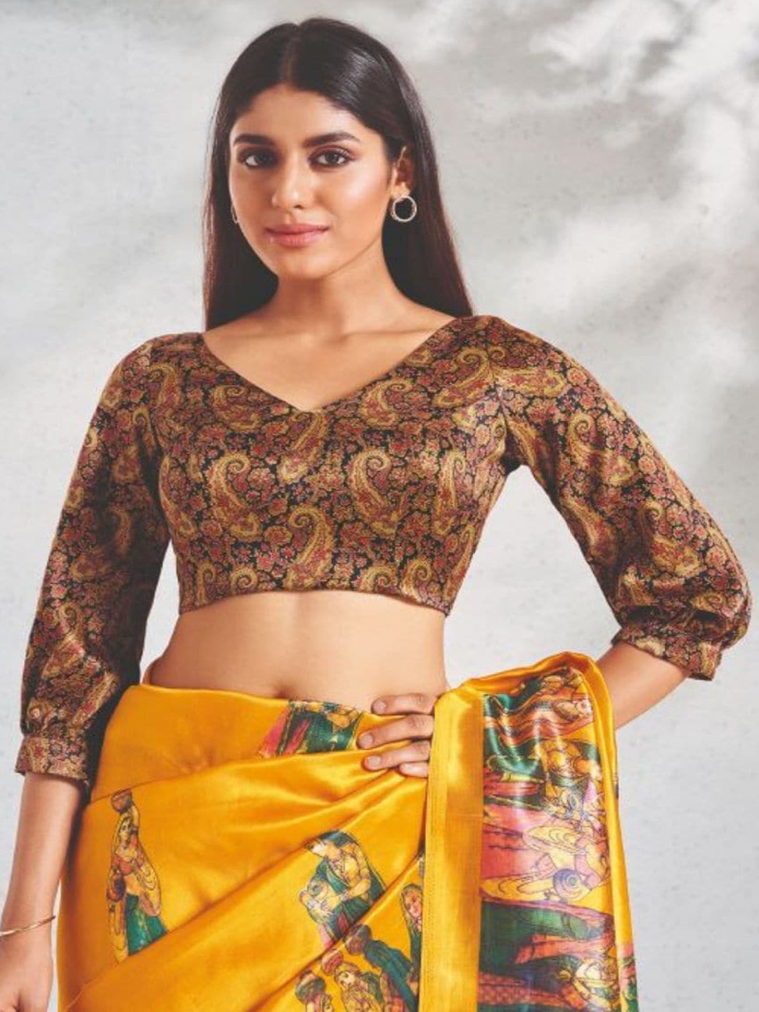 

SALWAR STUDIO Paisley Printed Saree Blouse, Brown