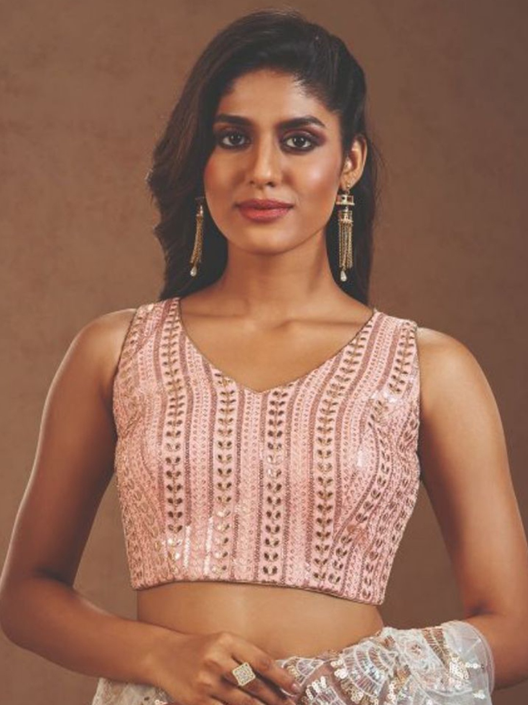 

SALWAR STUDIO Embroidered Saree Blouse, Peach
