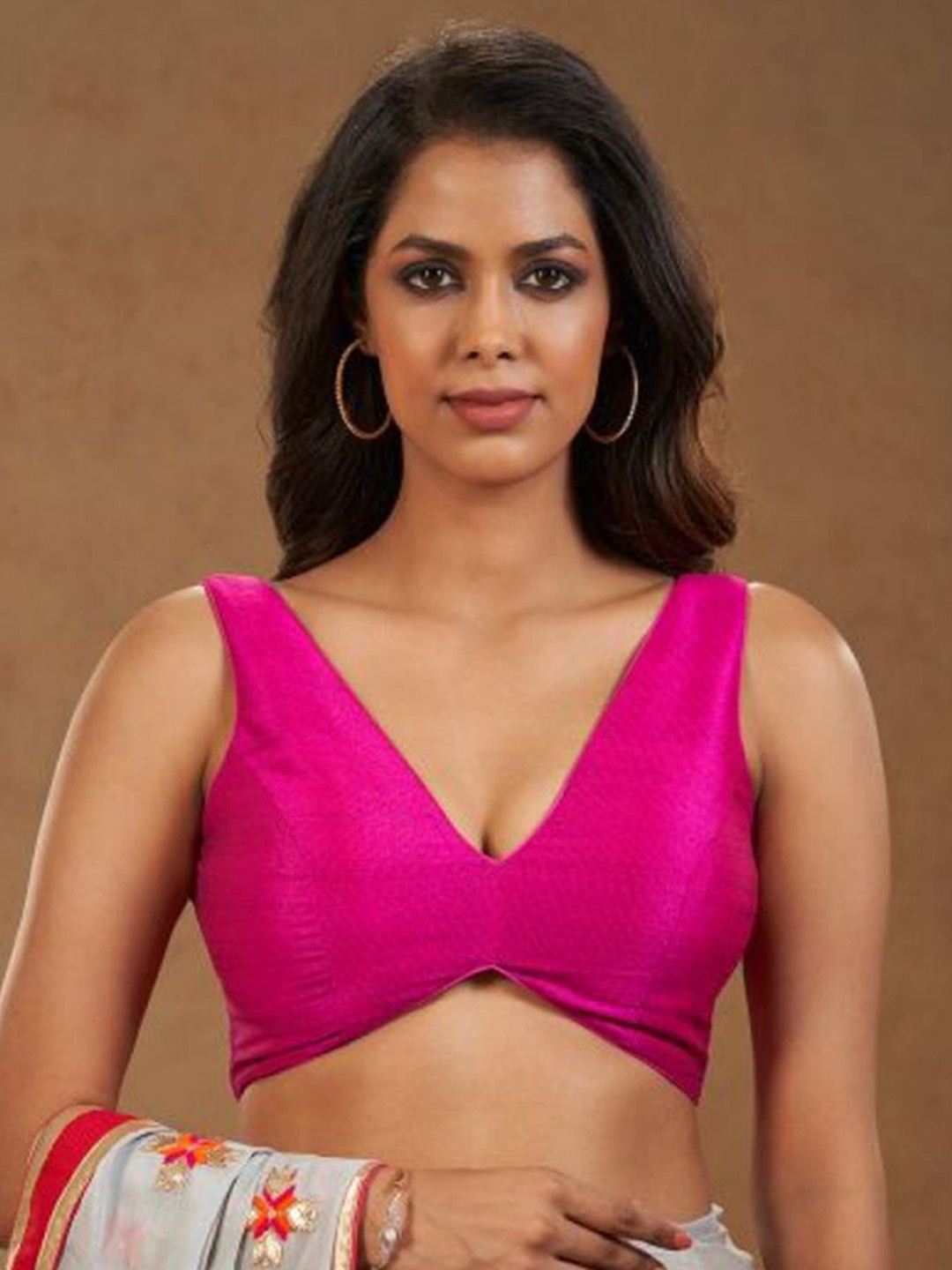 

SALWAR STUDIO Pink Silk Sleeveless Readymade Blouse