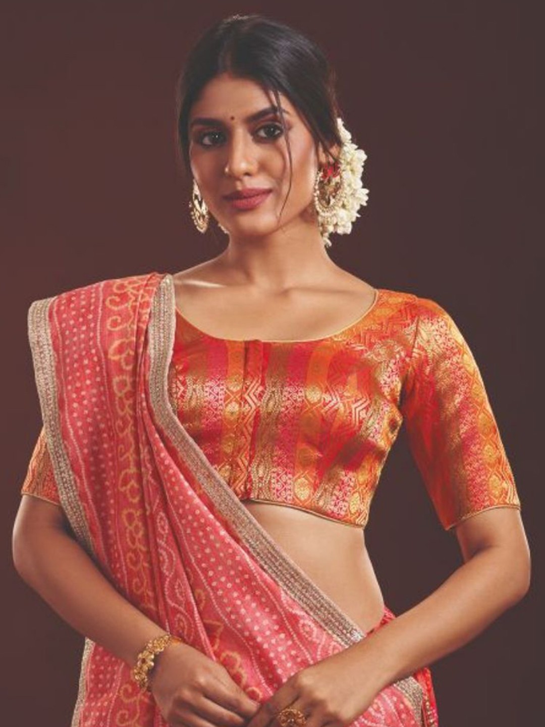 

SALWAR STUDIO Woven Design Brocade Saree Blouse, Red