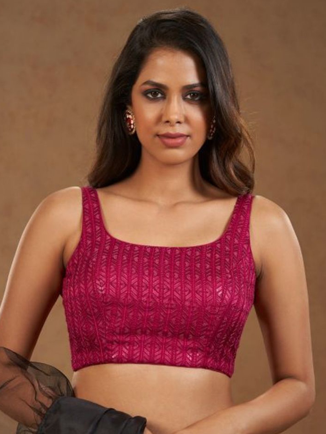 

SALWAR STUDIO Embroidered Square Neck Saree Blouse, Maroon