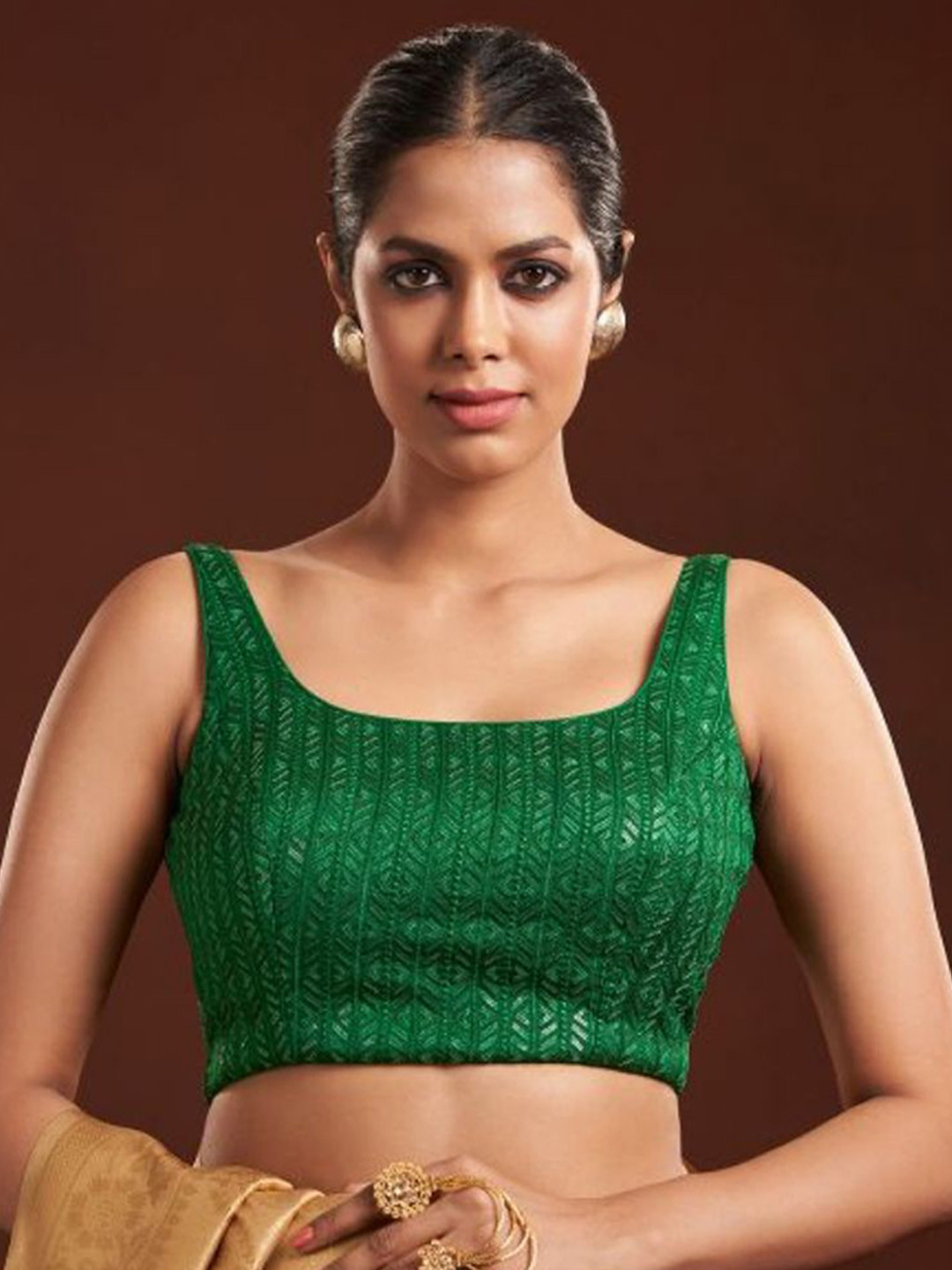 

SALWAR STUDIO Embroidered Saree Blouse, Green