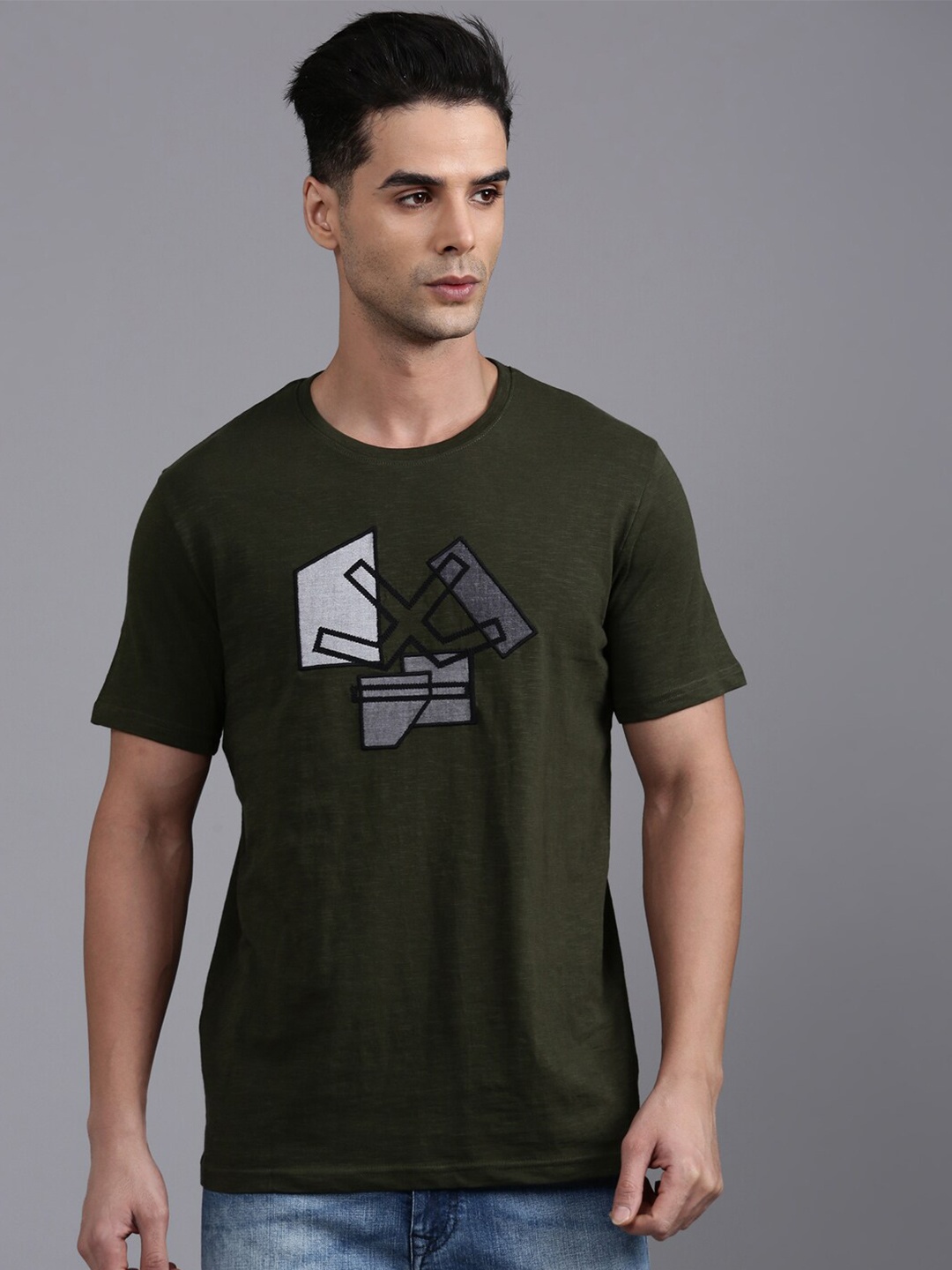 WROGN Graphic Printed Cotton T-shirt, Olive