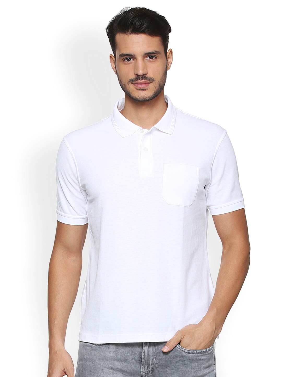 

Peter England Men White Solid Polo Collar T-shirt
