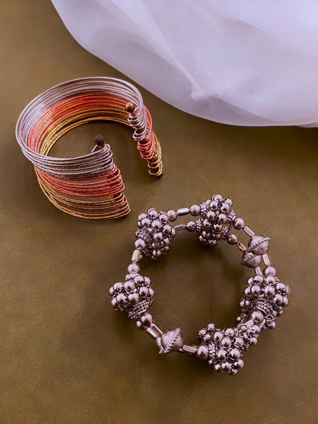 

ATIBELLE Set Of 2 Silver-Plated Tri-Toned Bangles