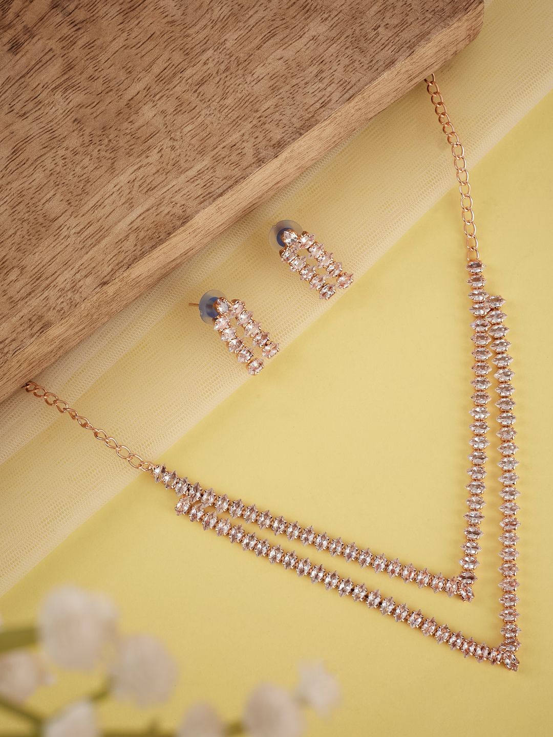 

ATIBELLE Rose Gold-Plated Cubic Zirconia Studded Jewellery Set