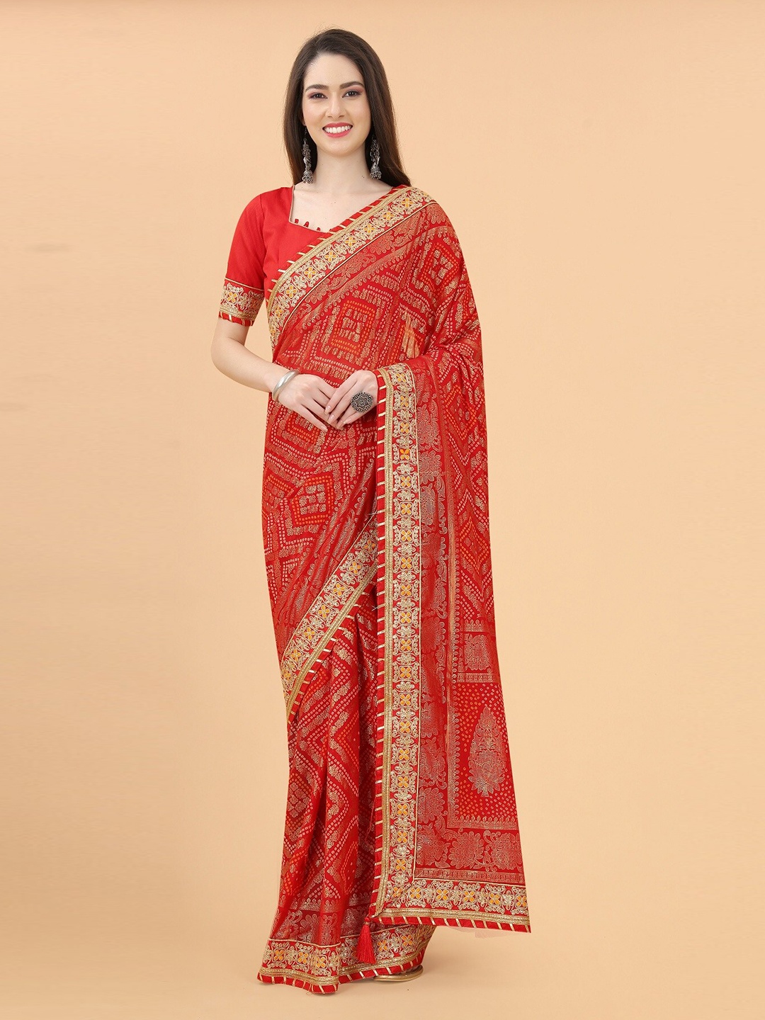 

Anouk Bandhani Printed Saree, Red