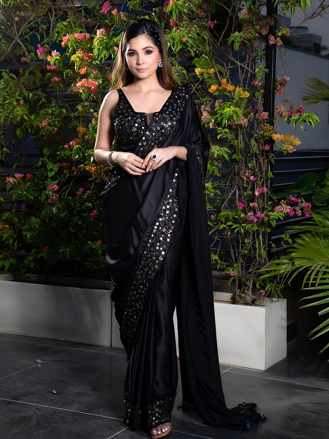 

Anouk Black Embroidered Sequinned Saree