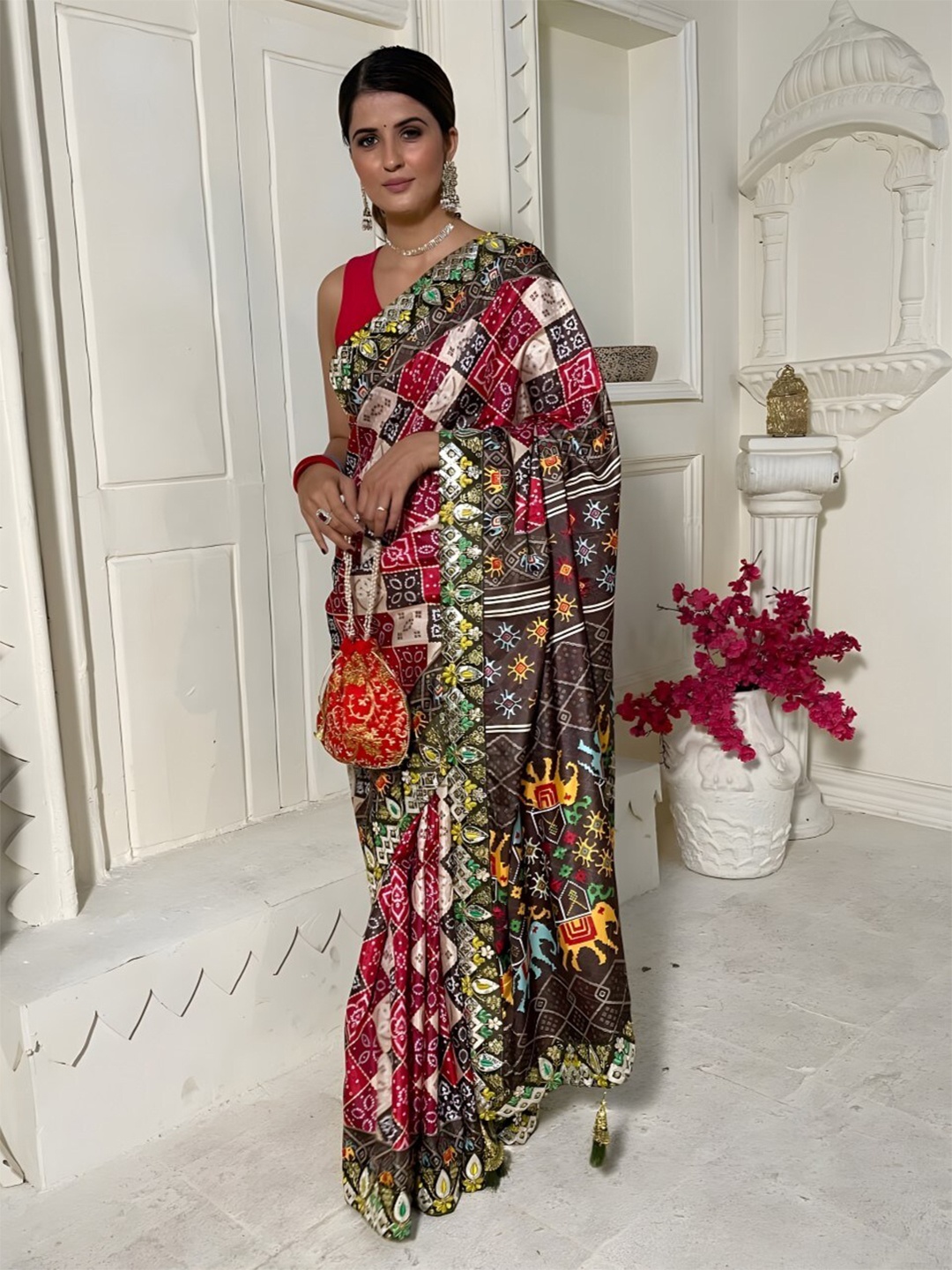 

Anouk Bandhani Printed Saree, Red