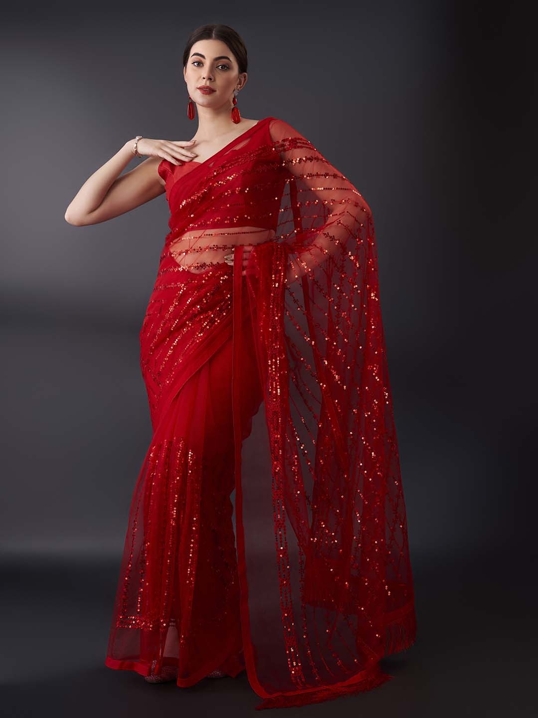 

Anouk Sequinned Embellished Net Saree, Red