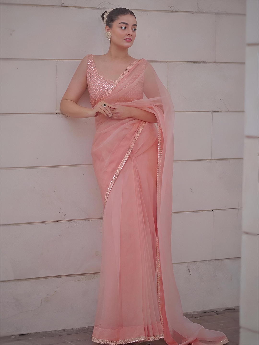 

Anouk Sequinned Organza Saree, Pink