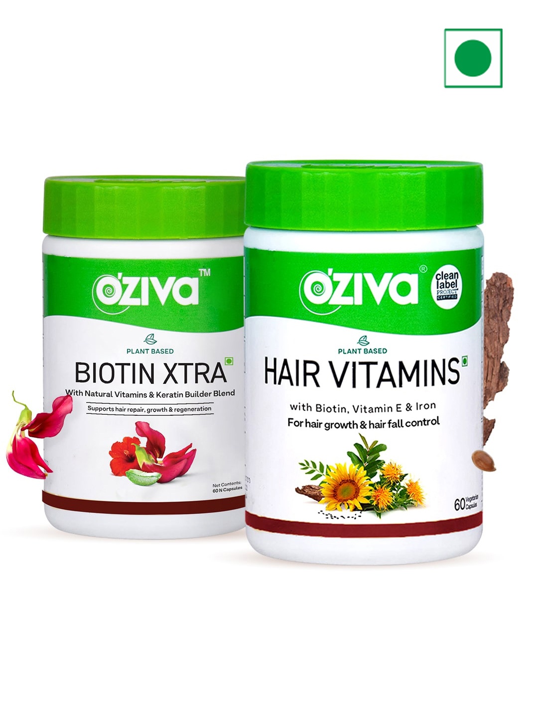 

OZiva Set of Biotin Xtra & Hair Vitamins - 60 Capsules Each, Green