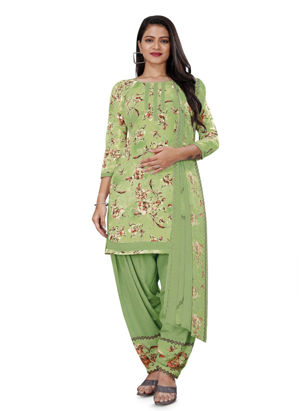 

SALWAR STUDIO Floral Printed Unstitched Dress Material, Green