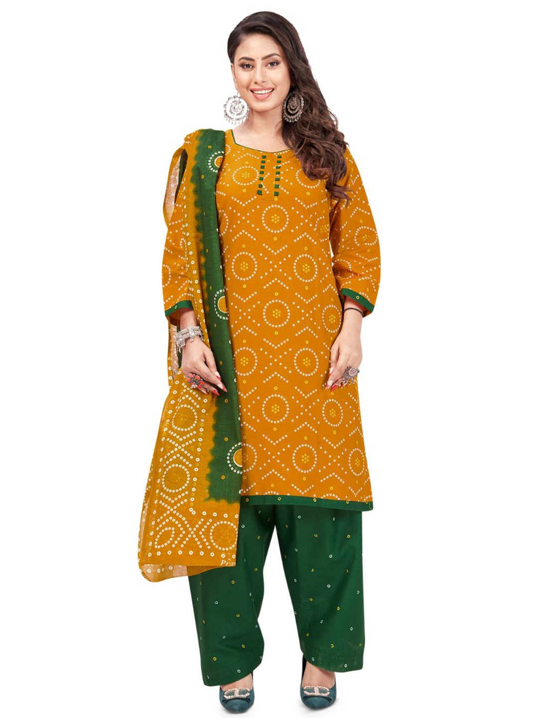 

SALWAR STUDIO Bandhani Printed Unstitched Dress Material, Yellow
