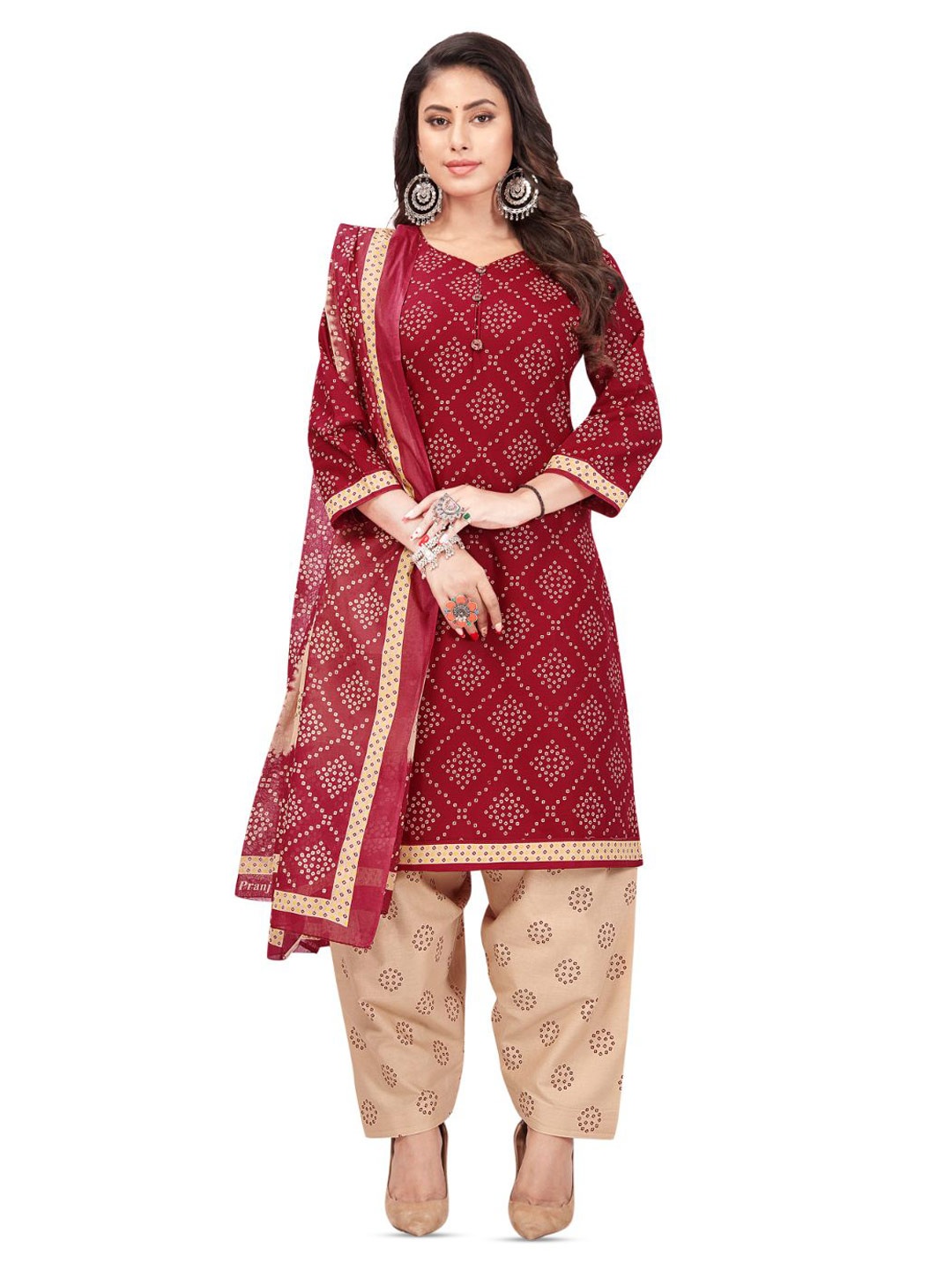 

SALWAR STUDIO Bandhani Printed Unstitched Dress Material, Maroon