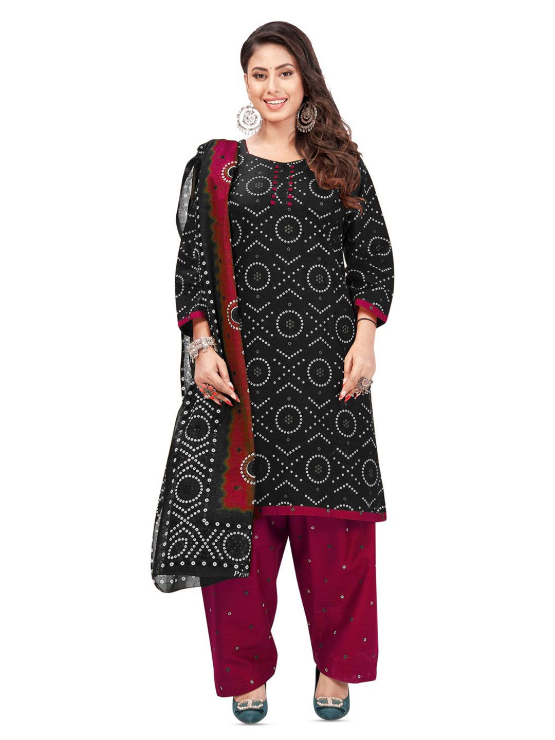 

SALWAR STUDIO Bandhani Printed Unstitched Dress Material, Black