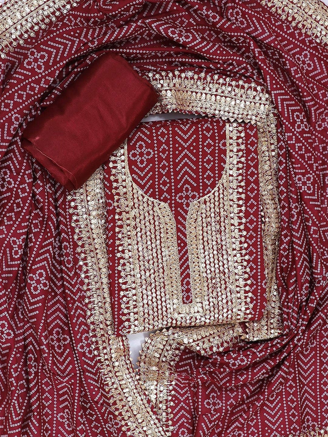 

SALWAR STUDIO Bandhani Printed Pure Cotton Unstitched Dress Material, Maroon